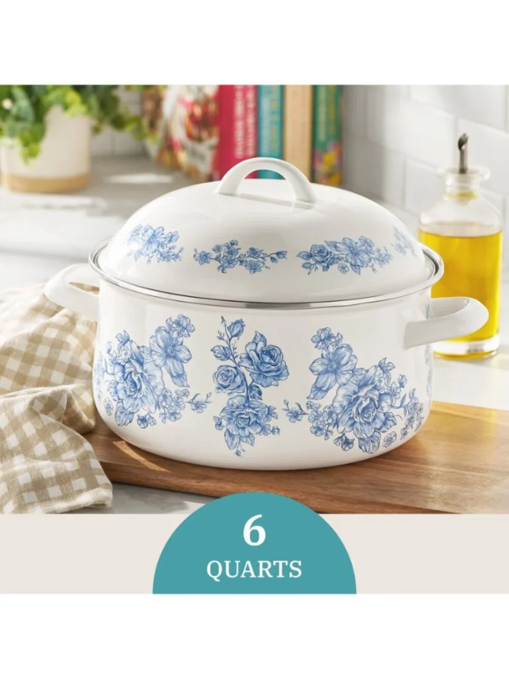 The Pioneer Woman Blue Agatha Collection 6 Qt Floral Enamel Dutch Oven with Lid